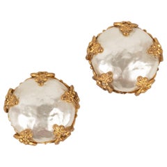Chanel Golden Metal Earrings with Costume Pearly Cabochons