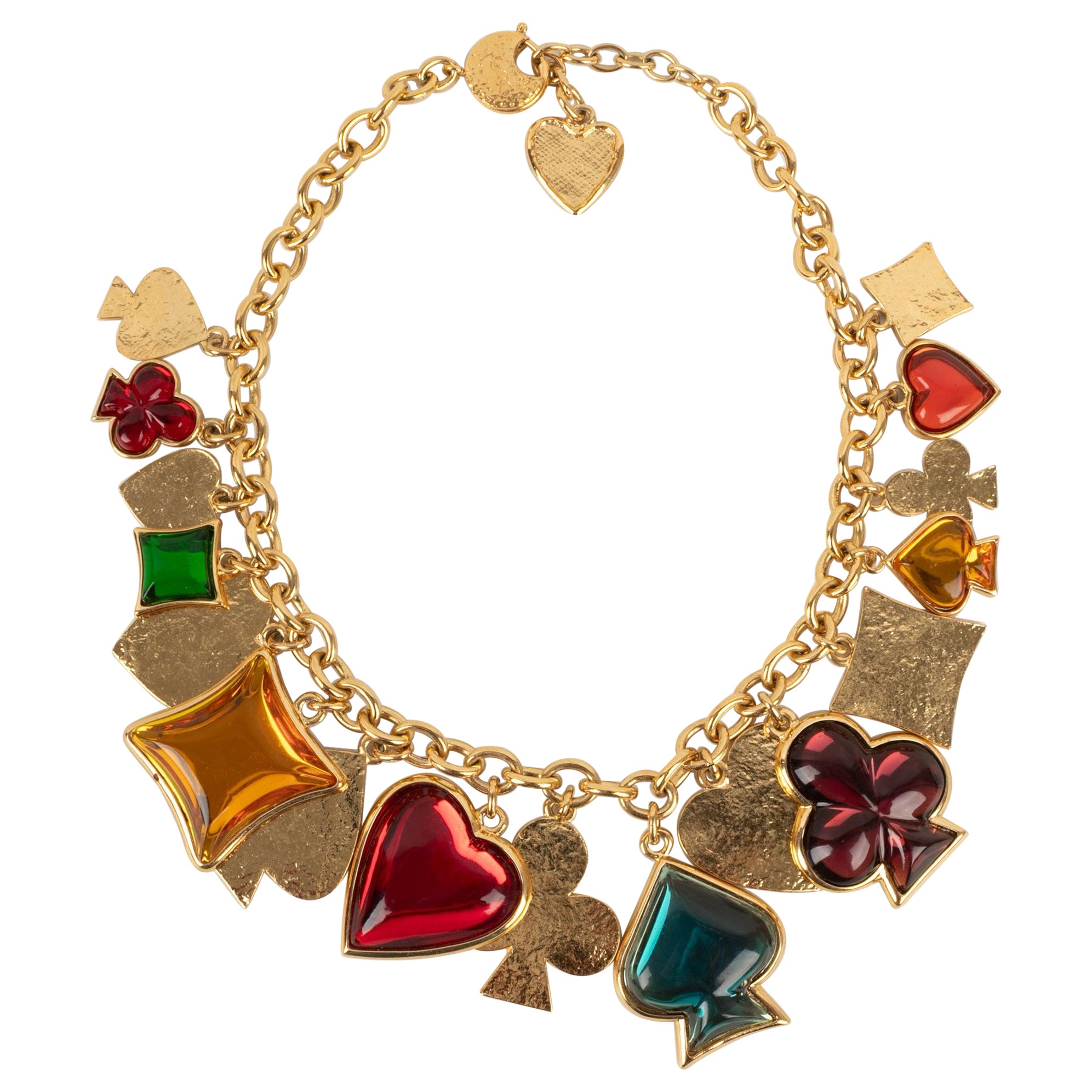 Yves Saint Laurent Golden Metal and Resin Charm Necklace For Sale