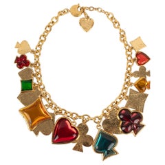 Yves Saint Laurent Golden Metal and Resin Charm Necklace