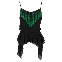 Galliano Black Top Ornamented with Pearl and Green Rhinestones