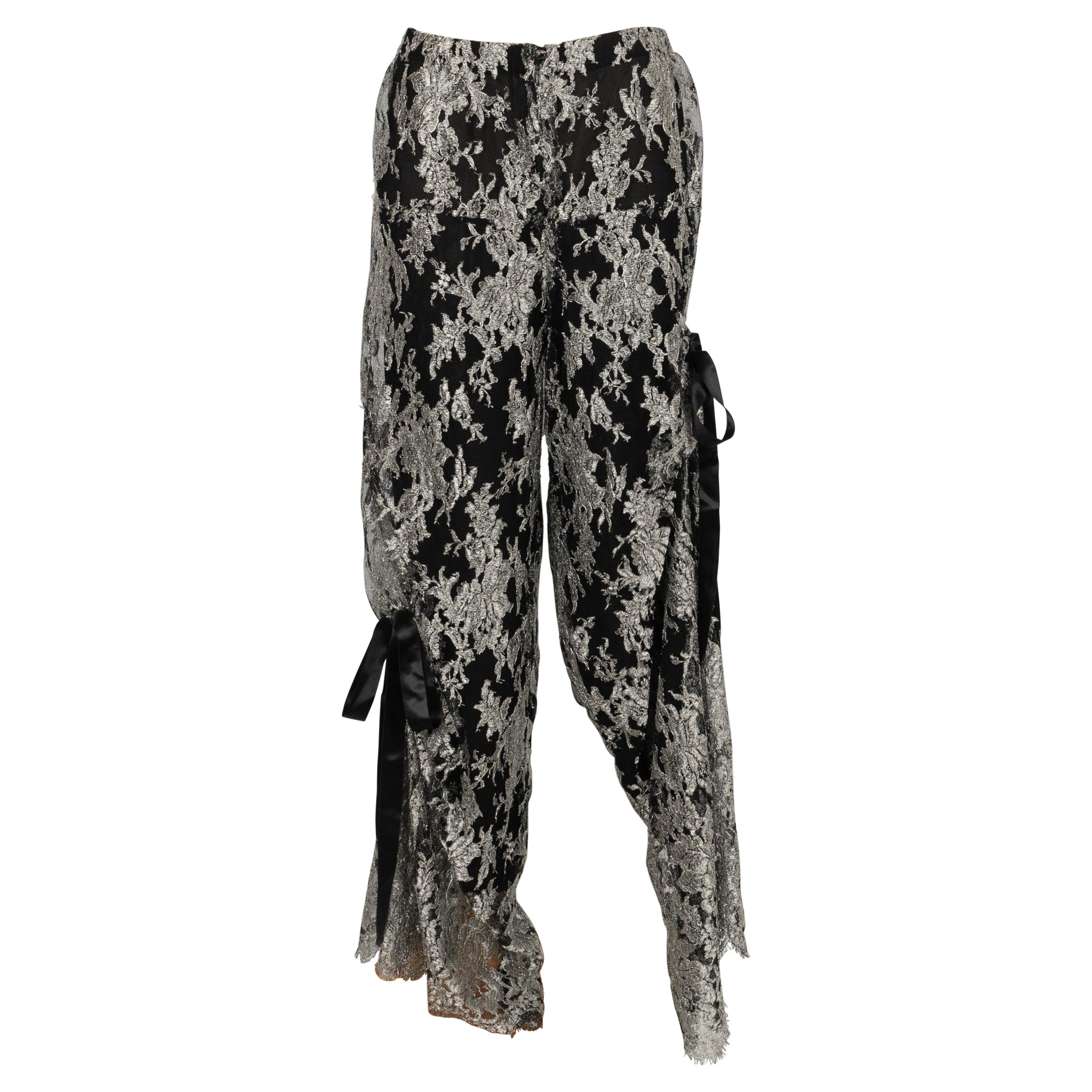 Christian Lacroix Pants Embroidered with Silvery Lurex Yarns For Sale