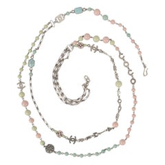 Chanel Two-row Silvery Metal Necklace with Pastel-tone Glass Pearls, 2003
