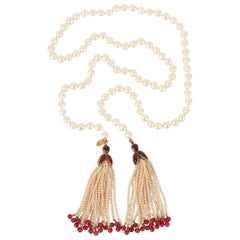 Retro Chanel Tie Necklace with Knot Assembled Costume Pearls, 1983