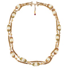 Chanel Golden Metal Necklace with Swarovski Rhinestones, 1980s