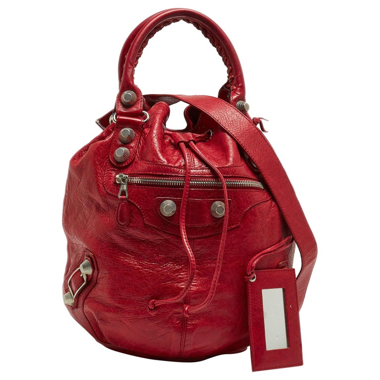 Balenciaga Red Leather Mini RGH PomPon Bag For Sale at 1stDibs