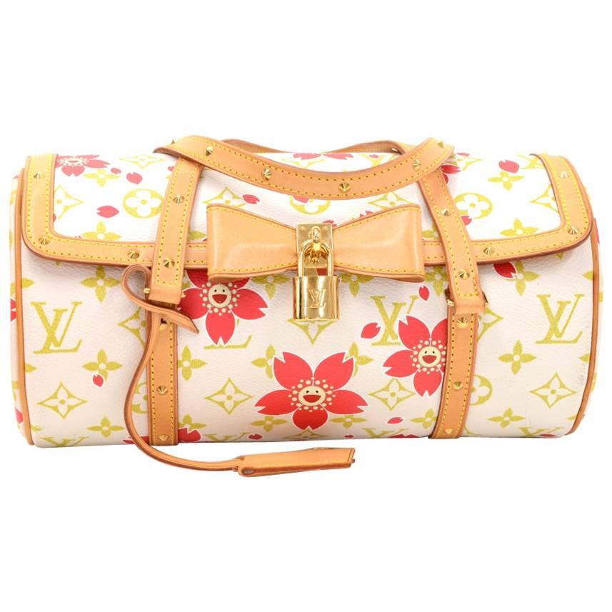 Louis Vuitton Papillon 27 Cherry Blossom White Monogram Canvas Murakami Hand Bag