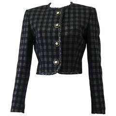 Rare Gianni Versace Couture Metallic Checked Jacket With Patent Leather ...