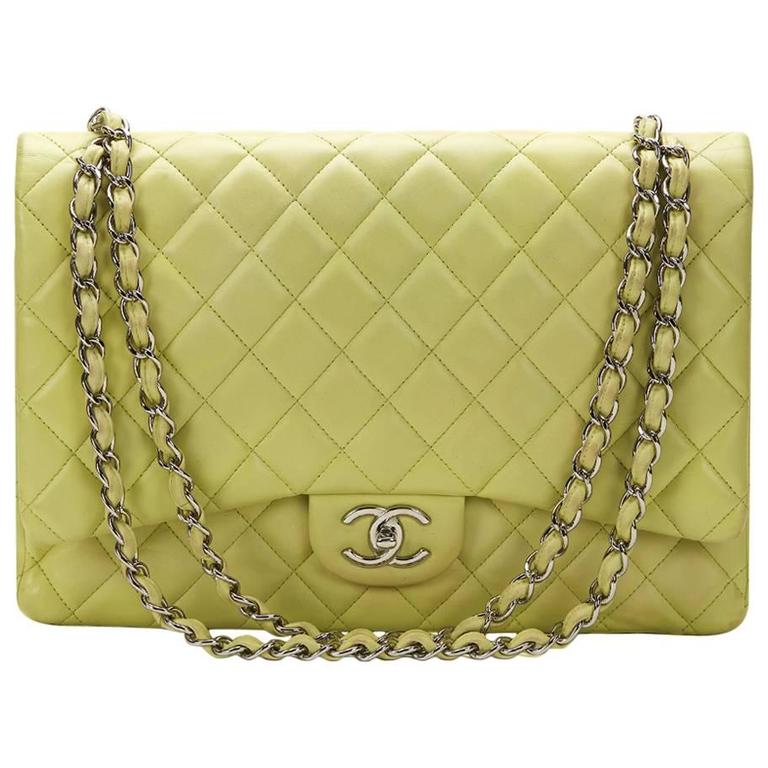 Chanel Metallic Grey Quilted Leather Maxi Classic Single Flap Bag For Sale  at 1stDibs