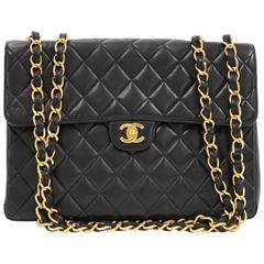 Retro 1990s Chanel Black Quilted Lambskin Jumbo XL Flap Bag