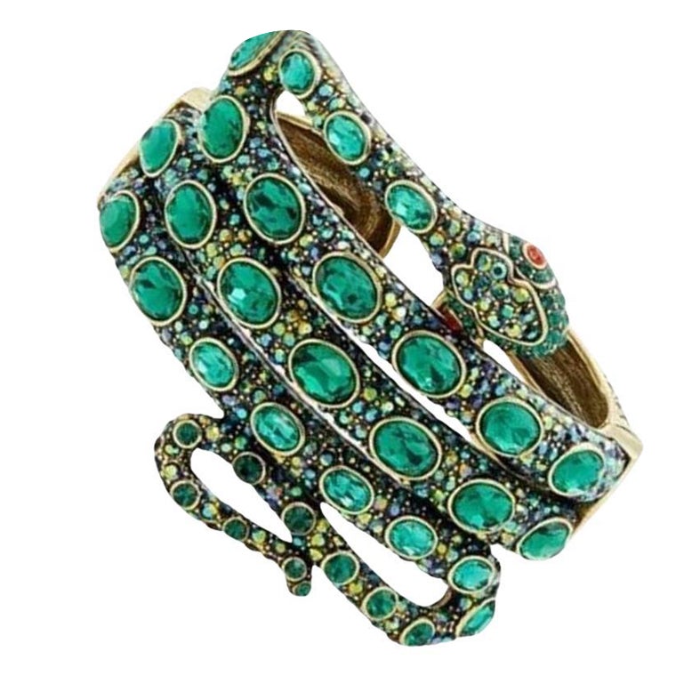 Vintage Heidi Daus Designer Signed Sparkling Crystal Serpent Snake Cuff Bracelet For Sale