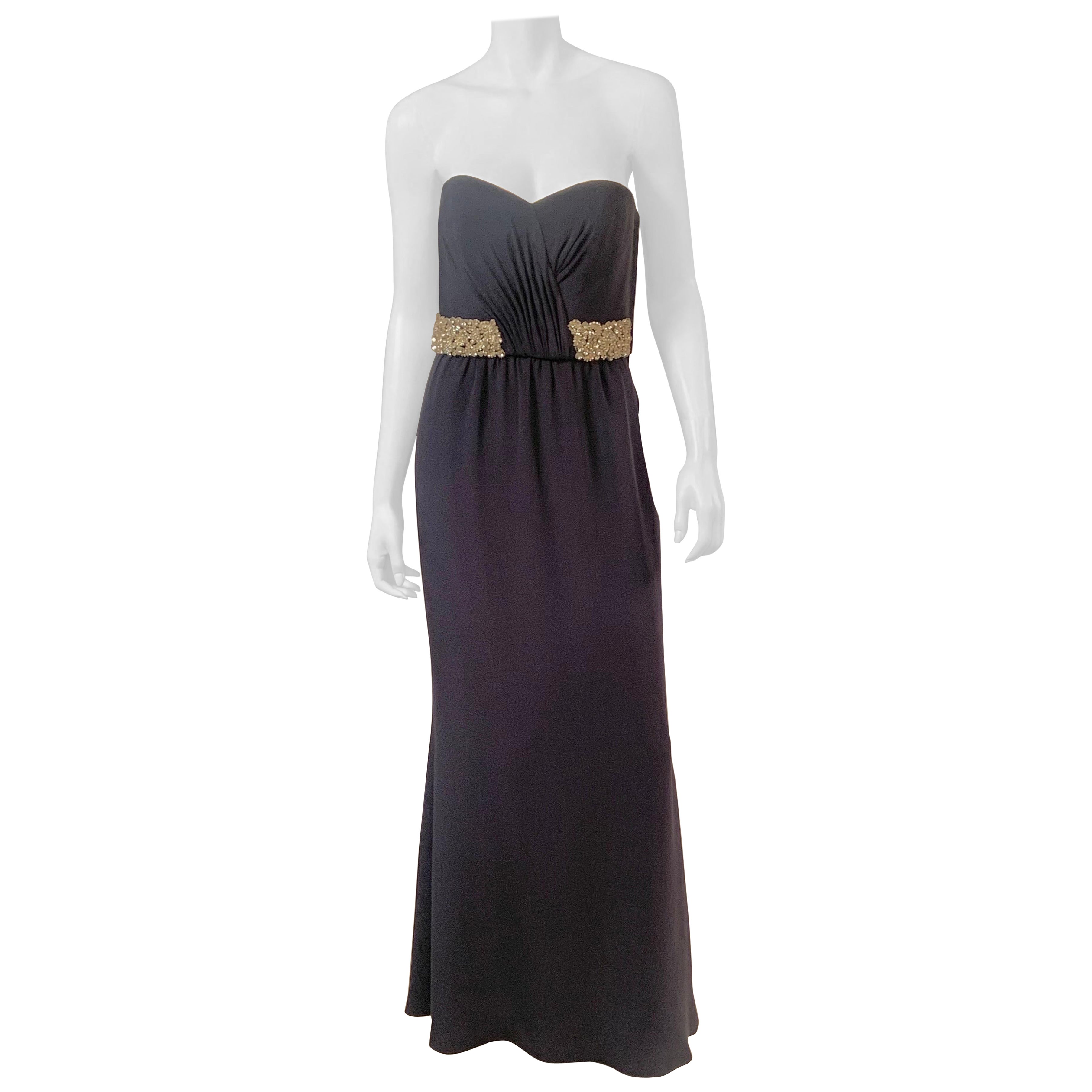 Stewart Parvin London Designer Strapless Beaded Dark Blue Silk Evening Gown For Sale