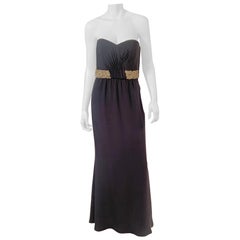 Stewart Parvin London Designer Strapless Beaded Dark Blue Silk Evening Gown