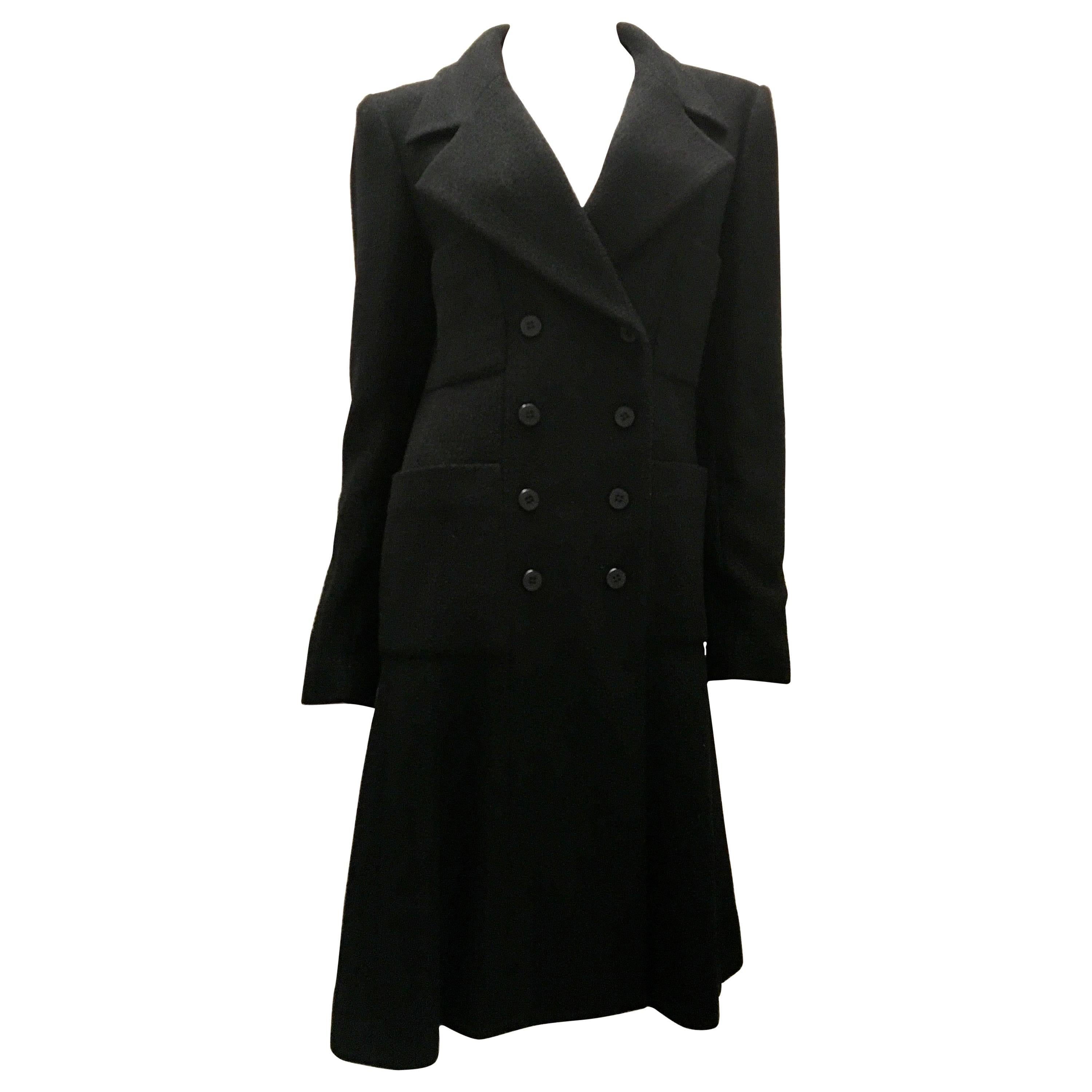 Magnificent Chanel Long Black Coat - Size 38