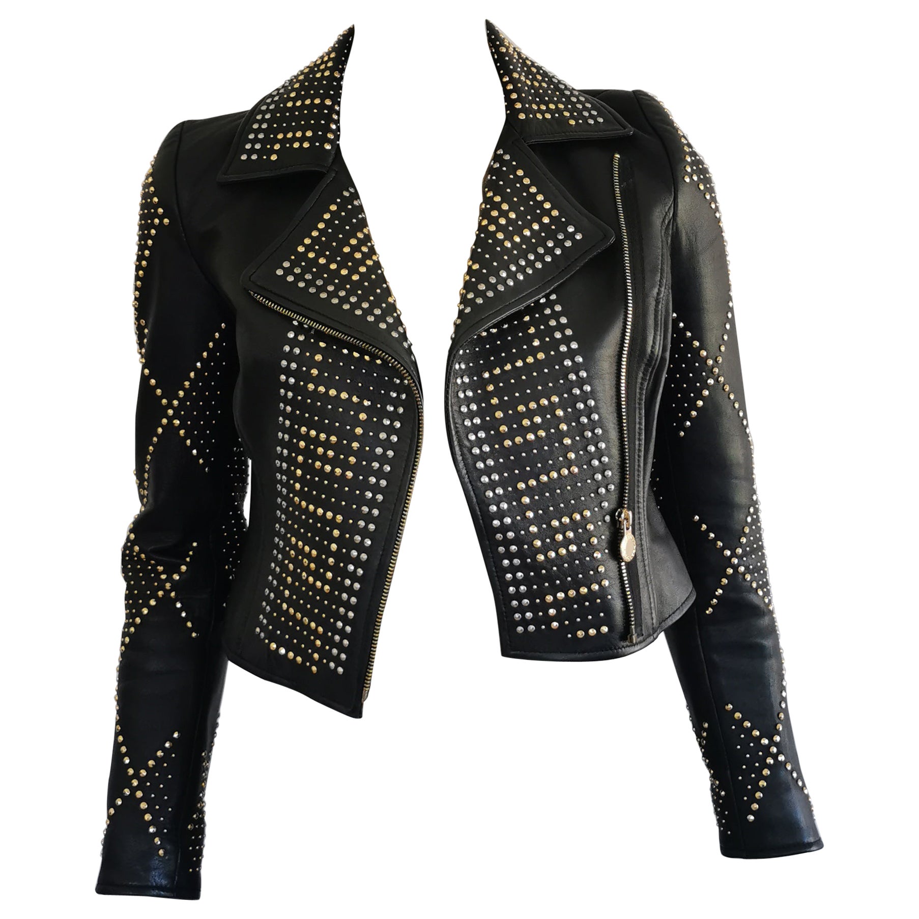 VERSACE for H&M Greca, veste courte cloutée en cuir pour femme 34 en vente