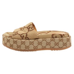 Gucci Brown/Beige GG Canvas Platform Slide Sandals Size 38.5
