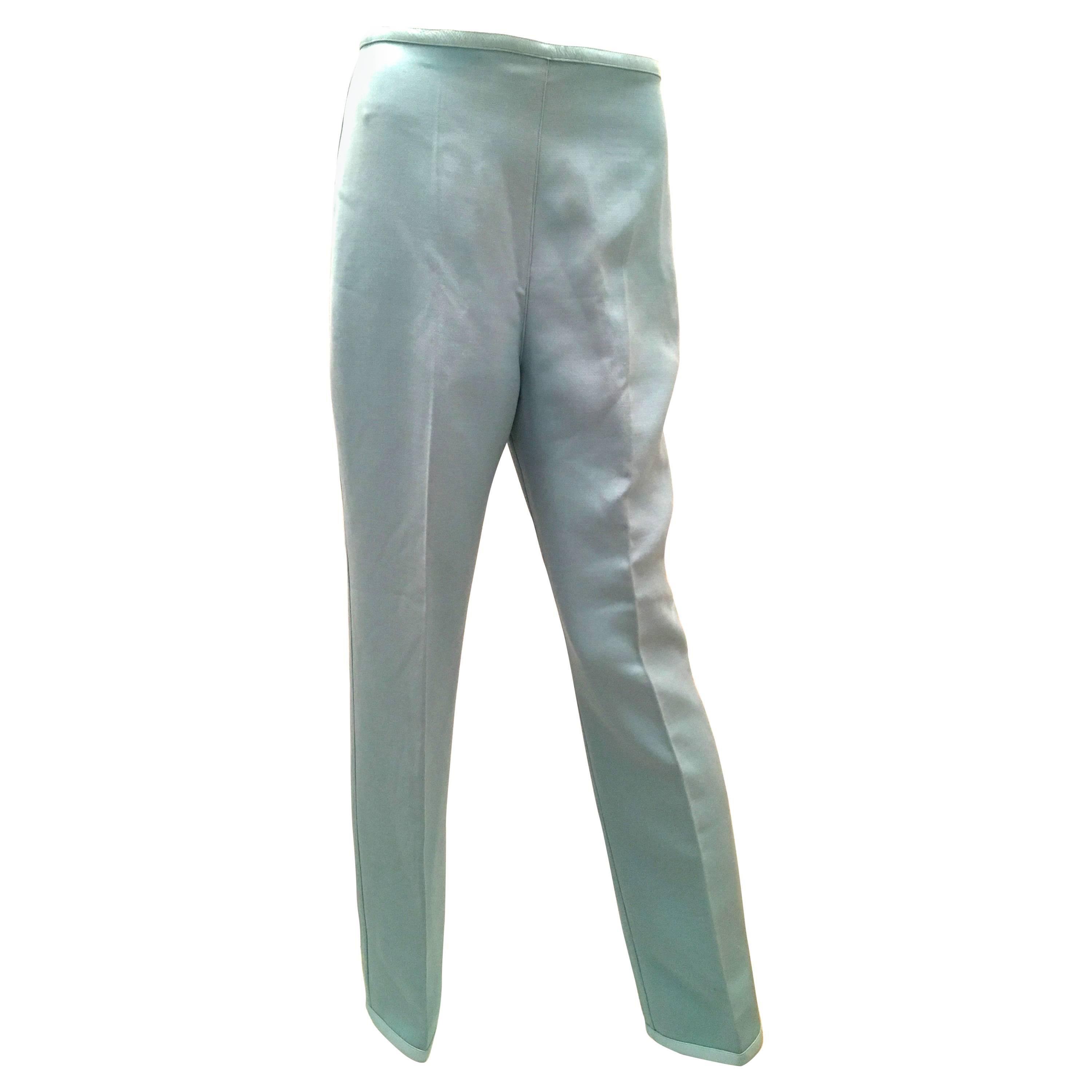 Courreges White Blue Wool with Patent Leather Trim Pants  For Sale