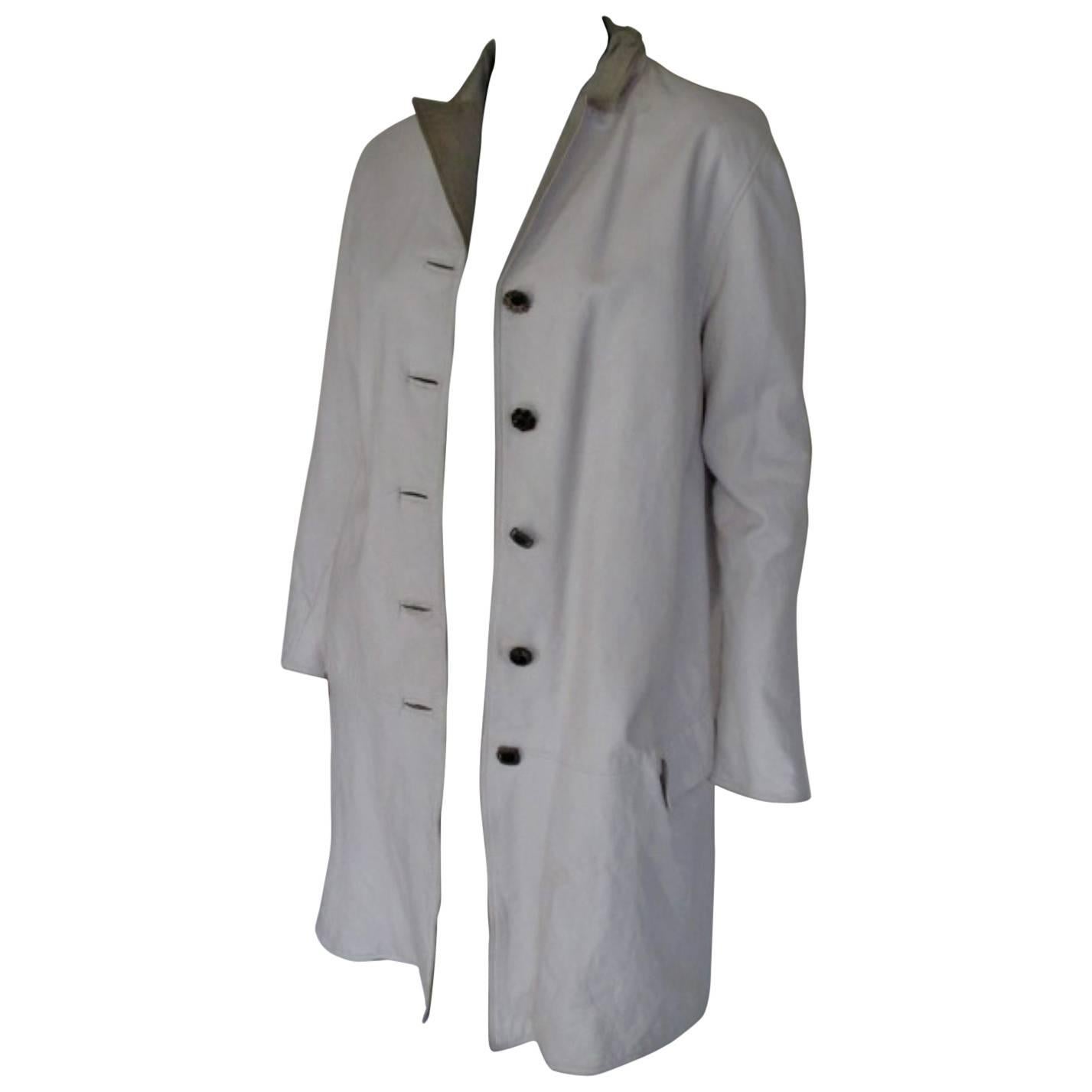 Gianni Versace White Leather Coat For Sale