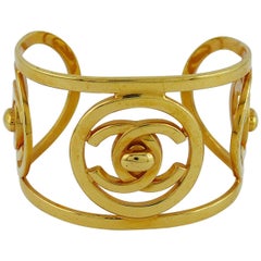 Chanel Vintage 1997 Rare CC Turnlock Gold Toned Cuff Bracelet