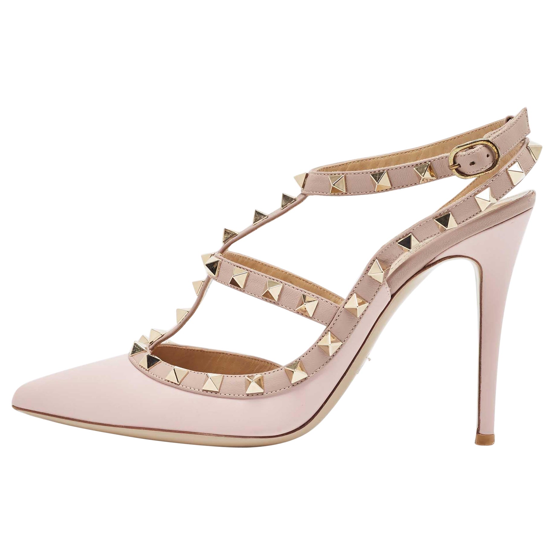 Valentino Pink Leather Rockstud Strappy Pointed Toe Pumps Size 39