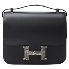 Hermès Constance 24 Noir/Black Veau Madame Lizard Hardware