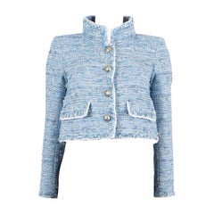 CHANEL sky blue & cream 2015 15P CROPPED TWEED Jacket 34 XS