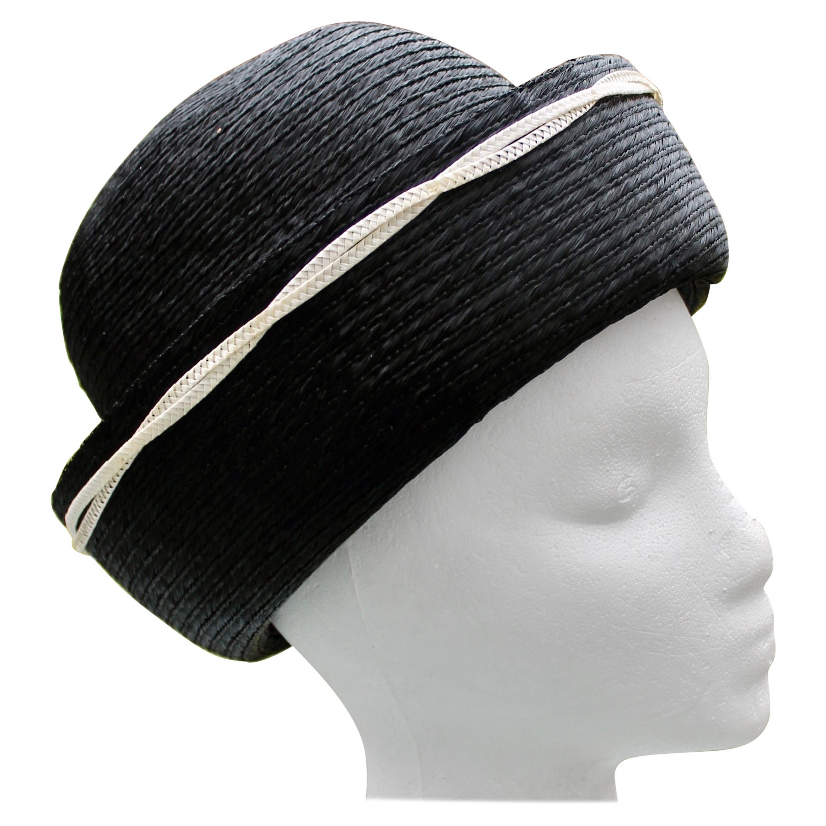 Elsa Schiaparelli Paris 1950's Black Straw Hat For Sale
