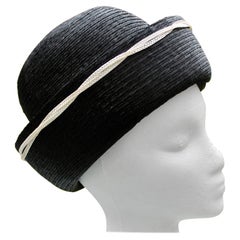 Retro Elsa Schiaparelli Paris 1950's Black Straw Hat