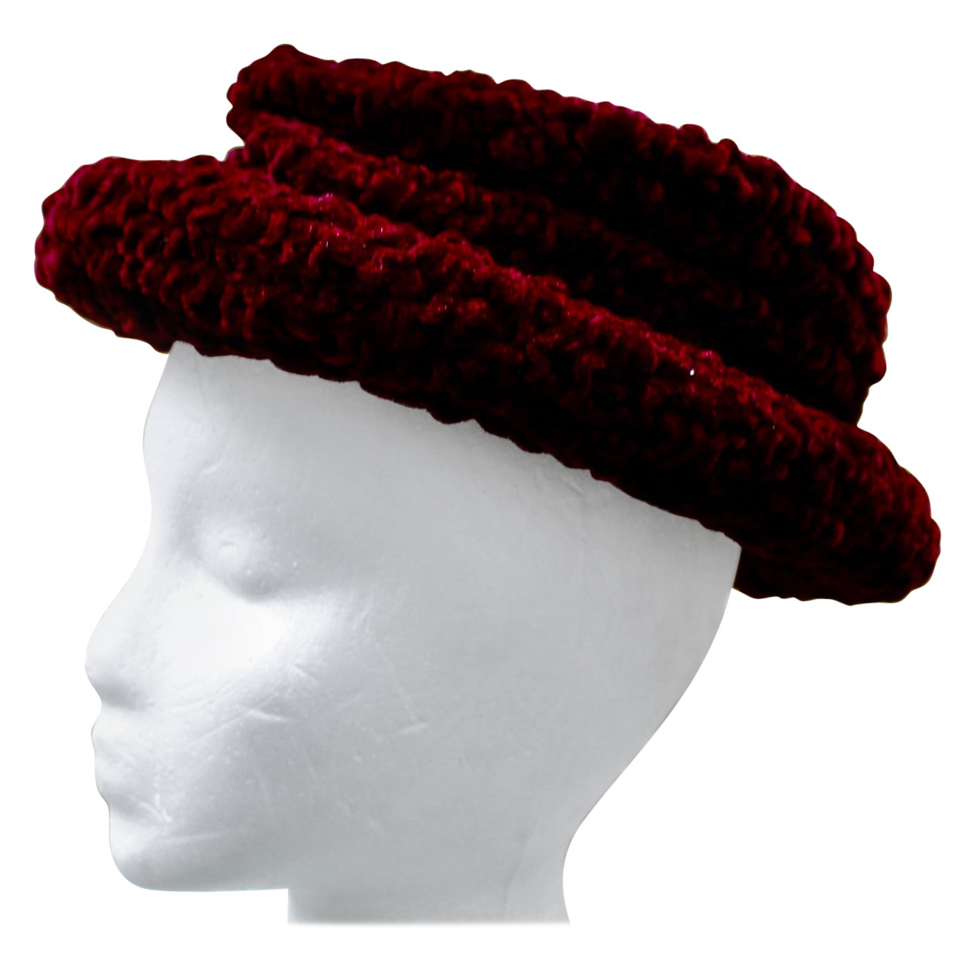 Philip Treacy Cranberry Rushed Velvet Hat For Sale