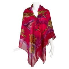 Used Hermes Guepards GM Silk Mousseline Chiffon Shawl  Designed by Robert Dallet 2007