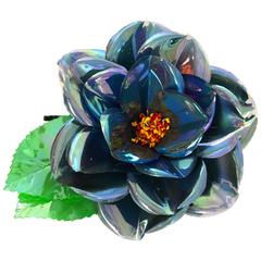 Chanel Blue Iridescent Flower Brooch