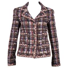 Chanel 05A Multicolor Checkered Wool Blend Tweed LS Buttoned Jacket SZ 34