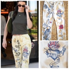 Roberto Cavalli Tattoo Tiger Love Heart Vintage Kendal Jenner 2XL Jeans Pants