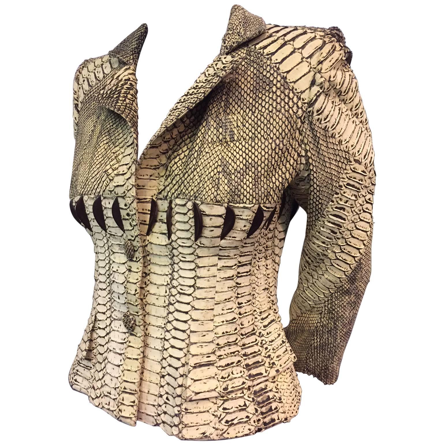Amazing 1980s Haute Couture Givenchy Natural Snakeskin Fitted Jacket