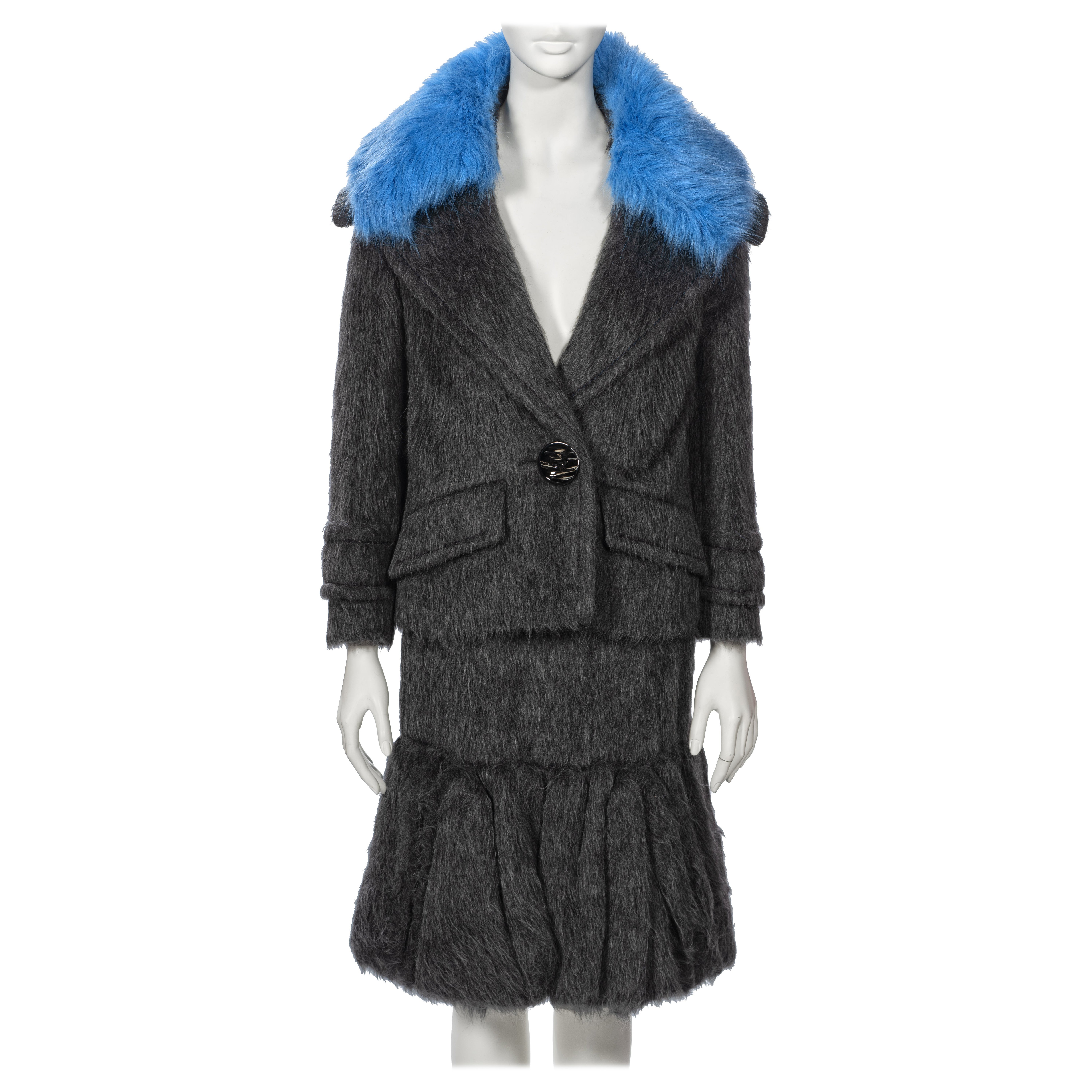 Prada by Miuccia Prada Grey Brushed Alpaca Silk Jacket and Skirt Suit, fw 2017 For Sale
