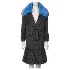 Vintage Prada by Miuccia Prada Grey Brushed Alpaca Silk Jacket and Skirt Suit, fw 2017