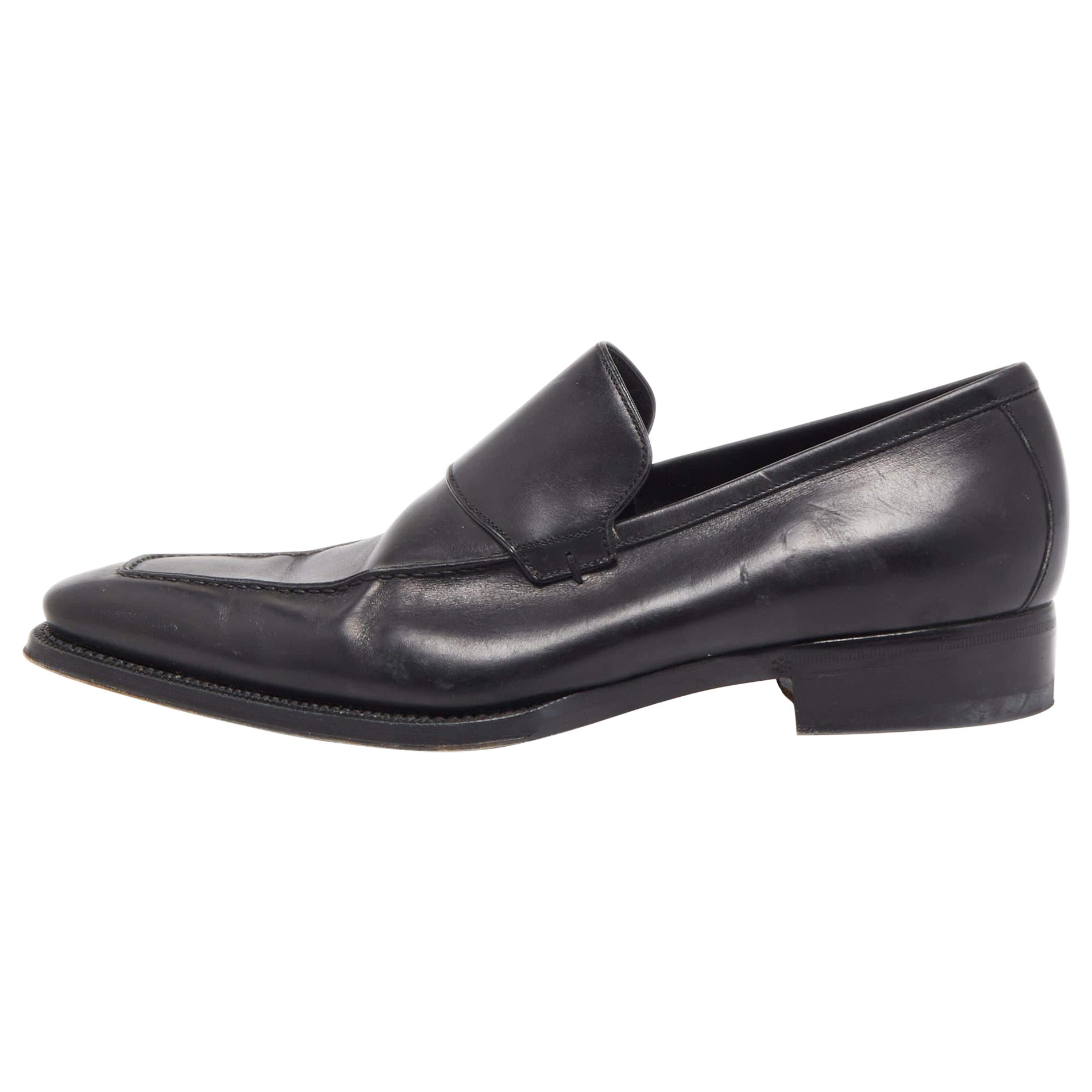 Gucci Black Leather Web Penny Loafers Size 41.5 For Sale