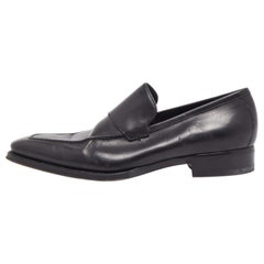 Gucci Black Leather Web Penny Loafers Size 41.5
