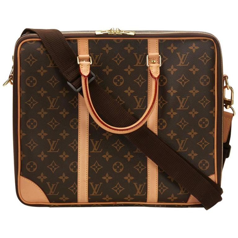 2010s Louis Vuitton Brown Classic Monogram Canvas Cupertino Laptop Bag 2011  at 1stDibs