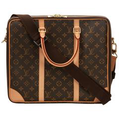 Used 2010s Louis Vuitton Brown Classic Monogram Canvas Cupertino Laptop Bag 2011