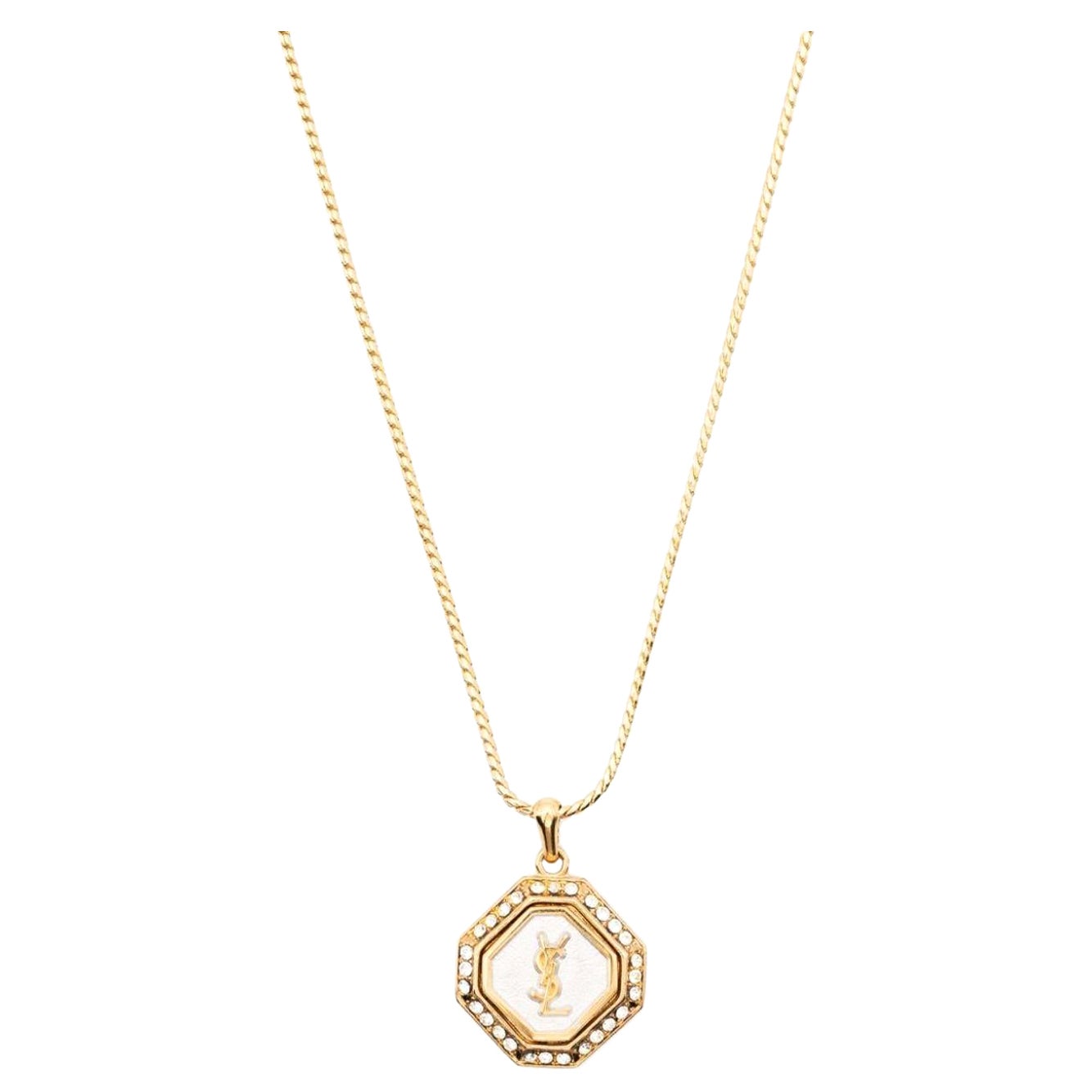 1990s Yves Saint Laurent YSL Logo-Pendant Chain Necklace