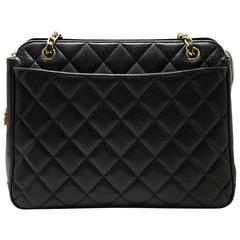 CHANEL Authentic Sun Caviar Large Chain Shoulder Bag Leather Black Quilted 755 1