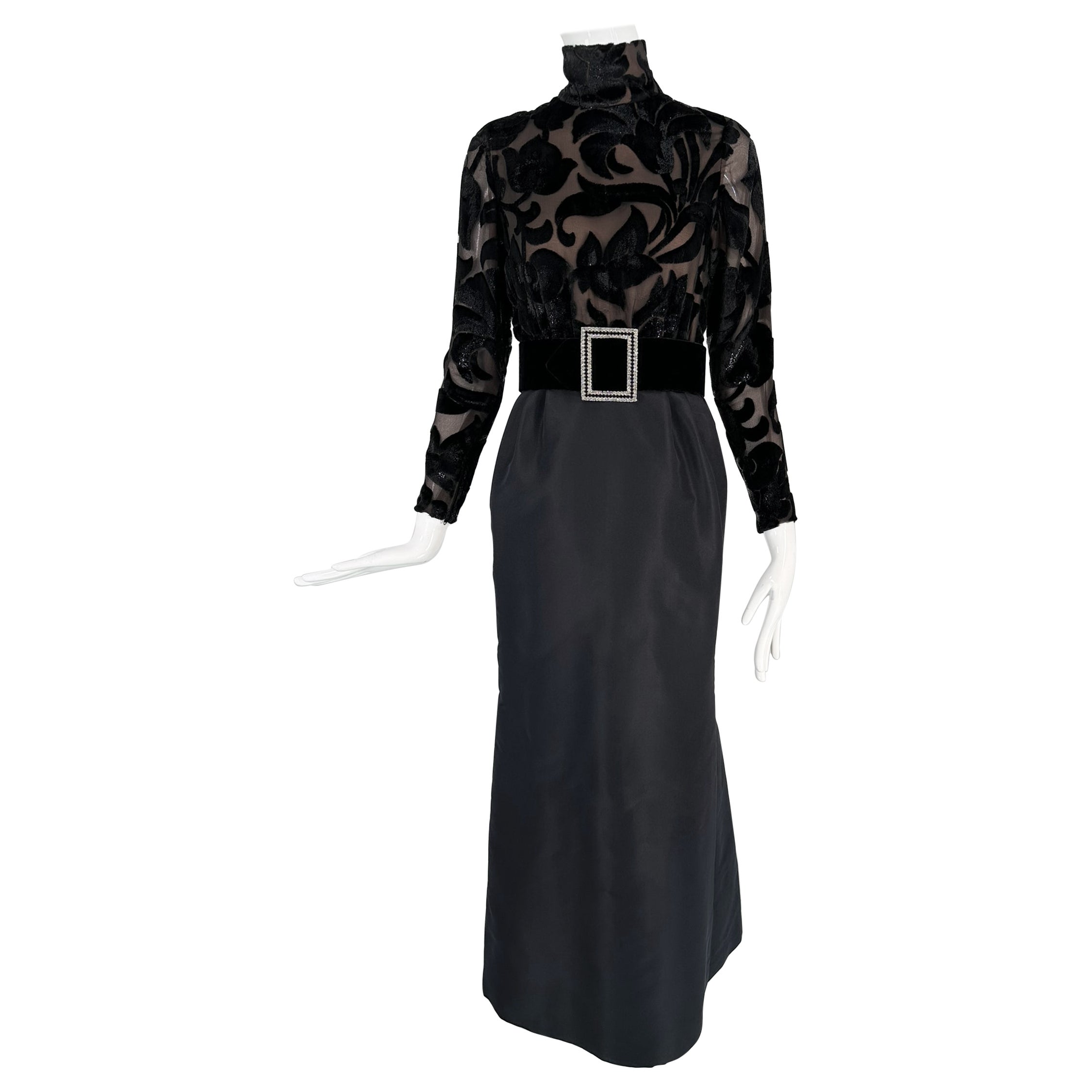 Bob Mackie Glittery Black Silk Cut Velvet & Black Taffeta Mermaid Skirt Gown 