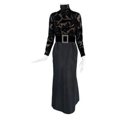 Bob Mackie Glittery Black Silk Cut Velvet & Black Taffeta Mermaid Skirt Gown