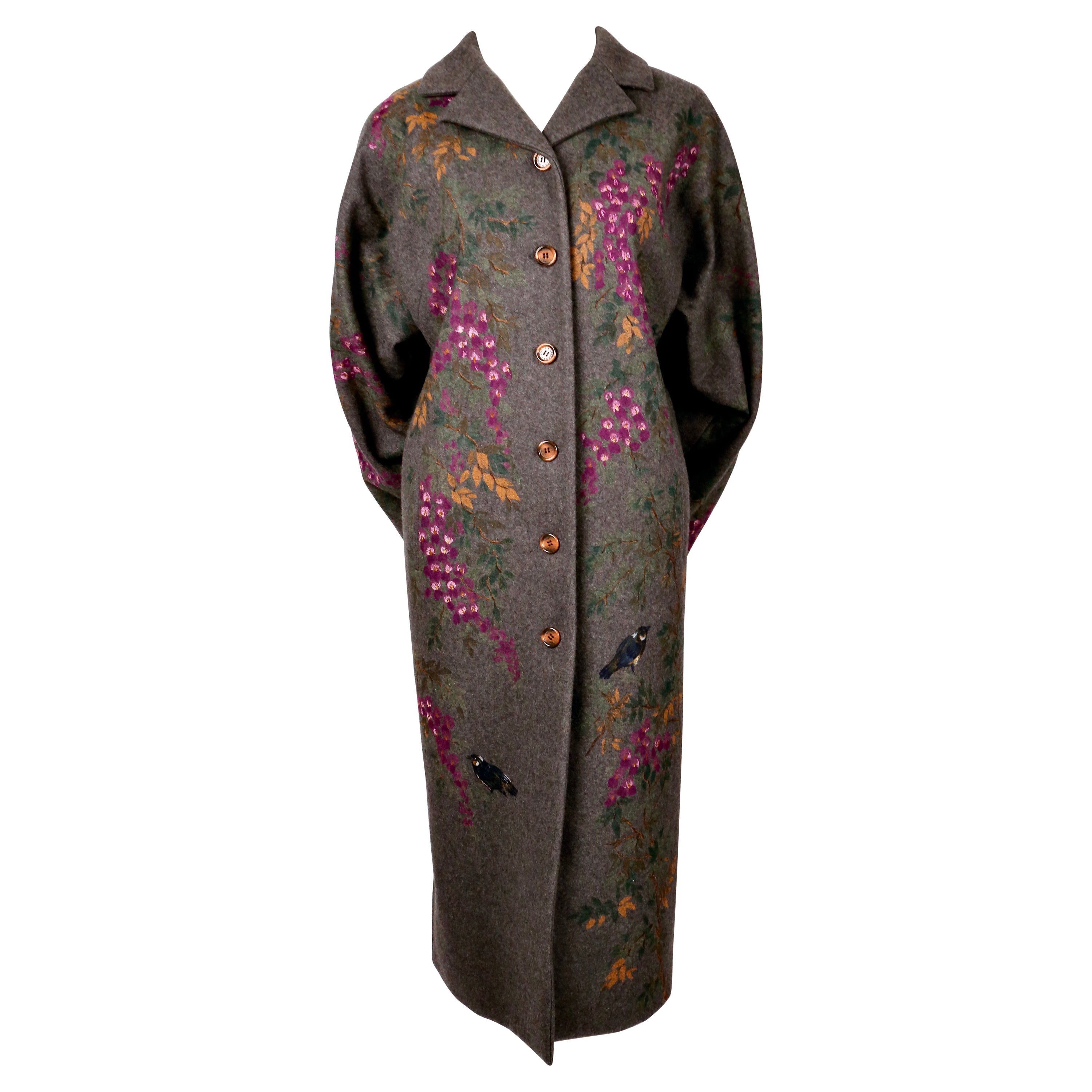1998 DOLCE & GABBANA hand painted Kimono coat in grey wool For Sale