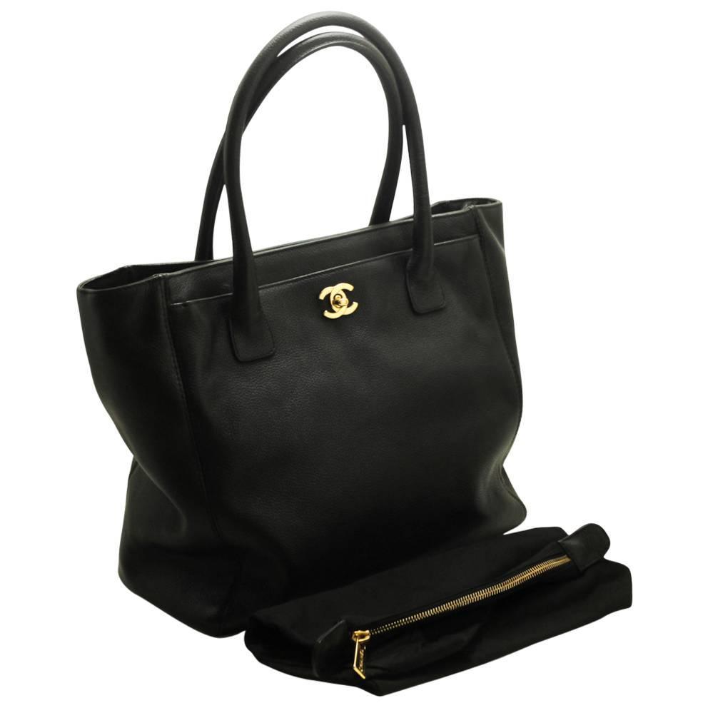 Authentic CHANEL Executive Tote Shoulder Bag Black Soft Caviar Leather