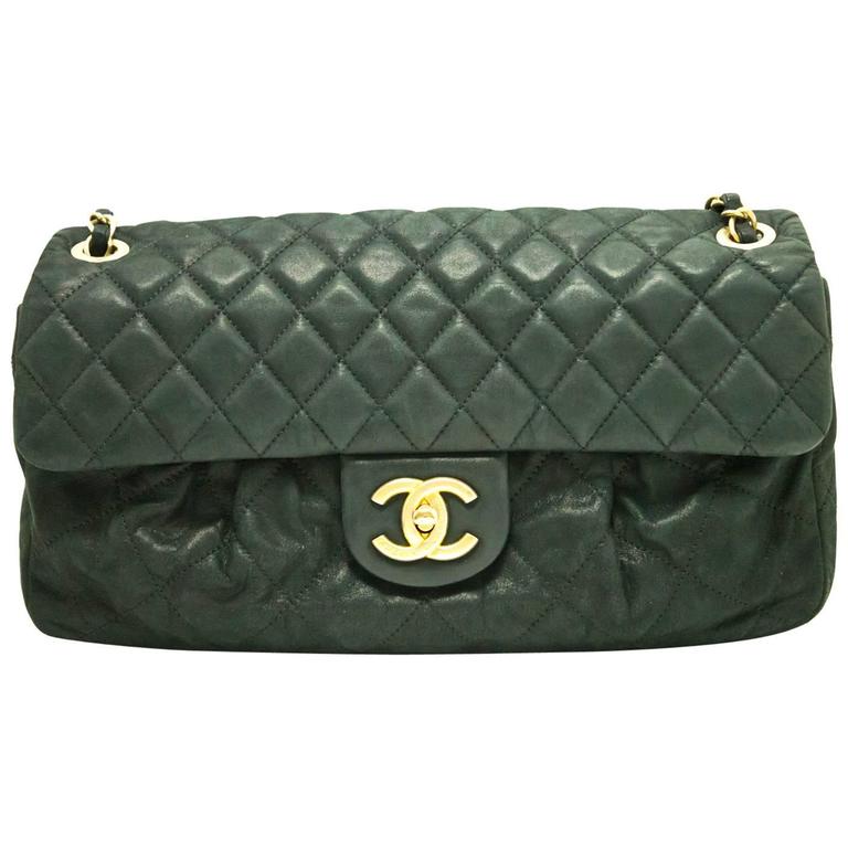 Authentic CHANEL Swede Chain Shoulder Bag 2012 or 2013 Black Quilted Flap c92 For Sale at 1stdibs