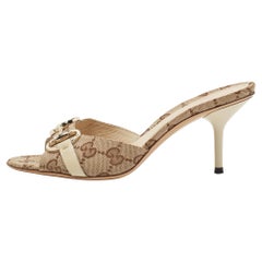 Gucci Beige/Braun GG Canvas Horsebit Slide Sandalen Größe 35.5