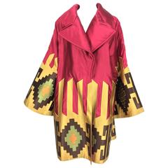 Valentino quilted silk applique kimono sleeve wrap coat 1980s