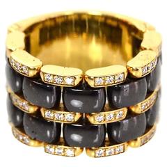 Chanel 18k Gold & Black Ceramic Wide Ultra Ring w/ Diamonds Sz 7 rt. $6, 300