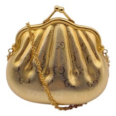 Gucci Vintage Rare Gold Metal GG Monogram Evening Bag Minaudiere